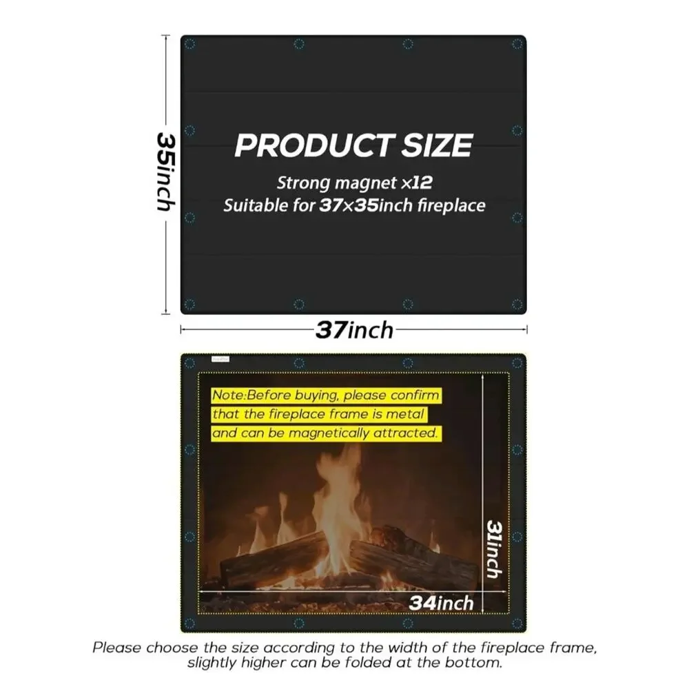 Fireplace Cover Built-in 12 Strong Magnets for Iron Fireplace Frame, 35x37 Inch